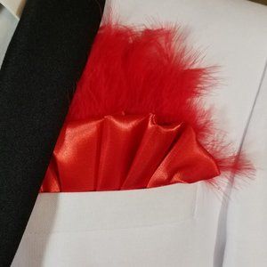 New - Red Satin Ruffle & Feather Pocket Square Insert